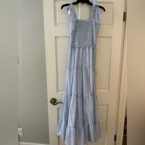 Blue and White Smocked Maxi